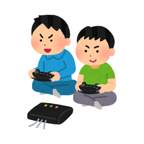 two kids playng video games on a console